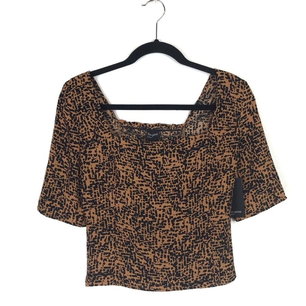 Free Press Women's Medium Top Animal Print Smocked Crop Boho Chic NWT